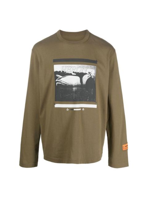 Heron Preston Camo Flaming T-Shirts Green | REVERSIBLE