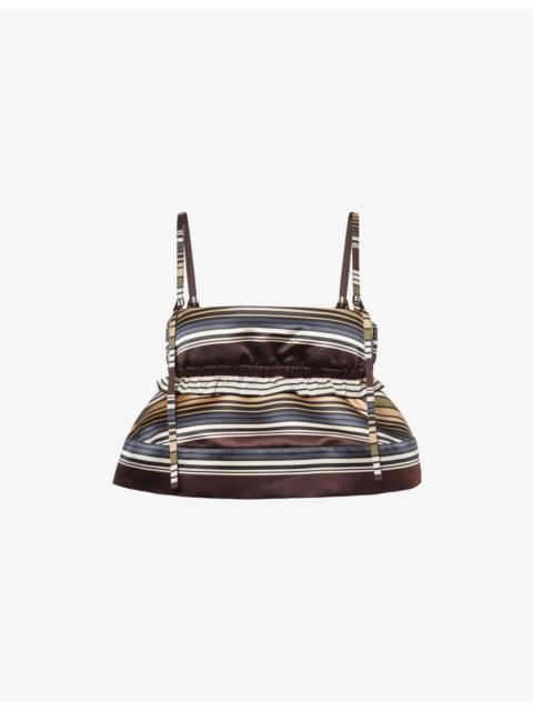 sacai Horizontal Stripe-Print Satin Bralette Top