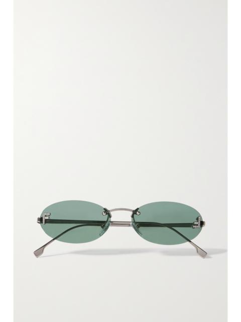 FENDI Oval-frame Crystal-embellished Silver-tone Sunglasses