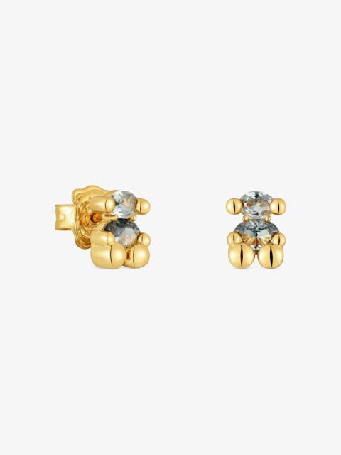 TOUS 8 mm 18K gold vermeil bear motif Earrings with lab-grown green spinel Color Bear LGG