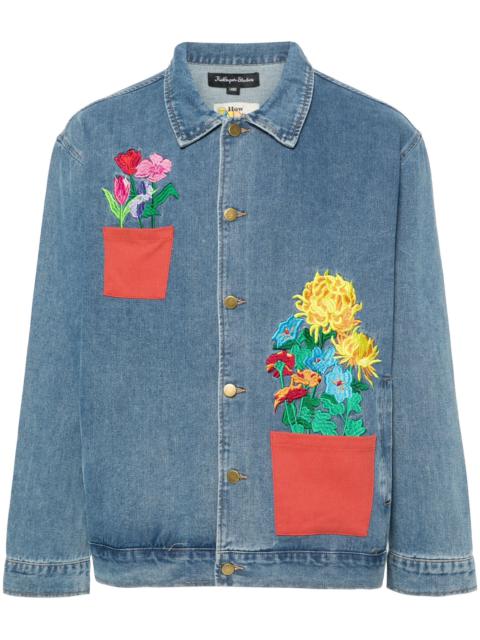 floral-embroidered denim jacket