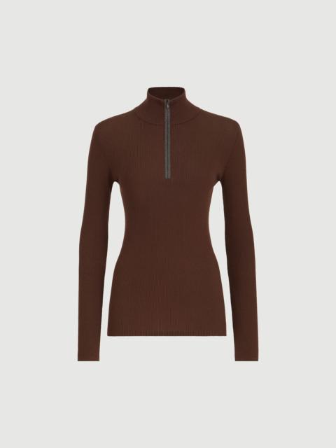 Brunello Cucinelli Virgin wool and cashmere lightweight ribbed turtleneck sweater with precious half zip