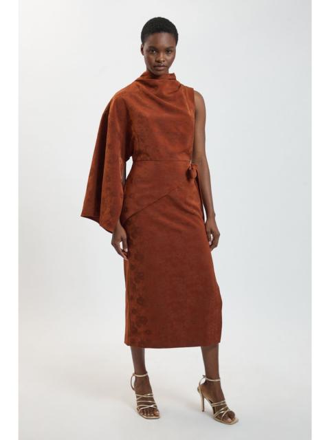 KAREN MILLEN Jacquard Cowl Neck Cape Sleeve Midi Dress