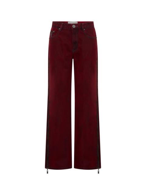 ONE TEASPOON Jackson Mid Waist Wide Leg Denim Jeans - Oil Stained Maroon