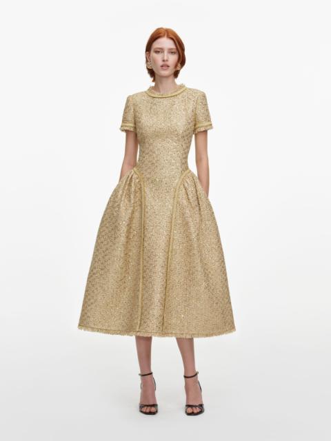 self-portrait Gold Sequin Boucle Midi Dress