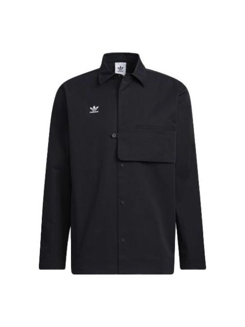 adidas Men's adidas originals CNY Limited Solid Color Buckle Lapel Long Sleeves Black Shirt HC0561