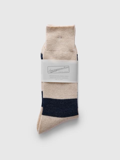 ANONYMOUSISM Wool Cashmere Stripe Sock in Navy