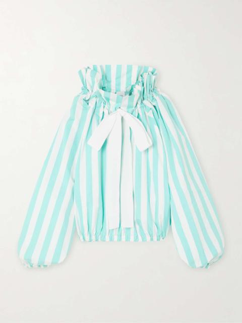 Iconic grosgrain-trimmed ruffled striped cotton-poplin blouse