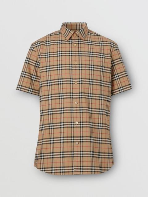 Short-sleeve Small Scale Check Stretch Cotton Shirt