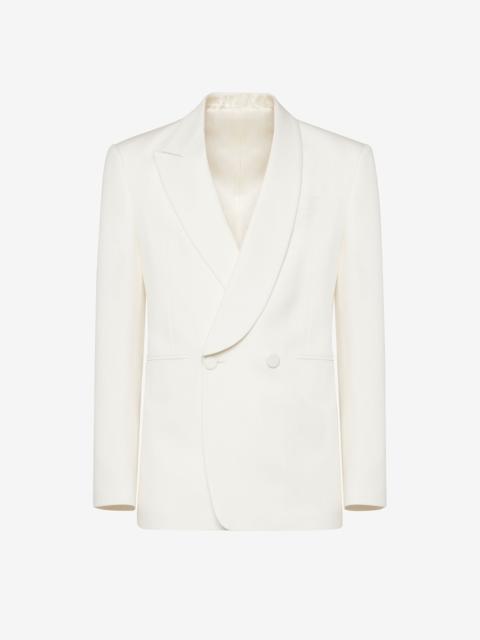 Alexander McQueen Men's Half Shawl Collar Double-breasted Jacket in Soft White