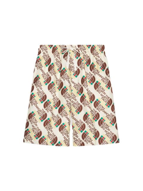 GUCCI Gucci x The North Face Web Print Silk Shorts Ivory/Brown/Green