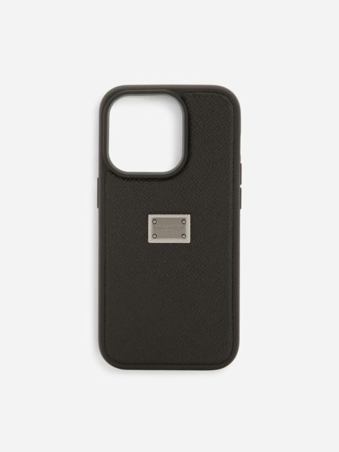 Calfskin iPhone 14 Pro cover with logo tag