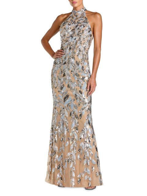 MAC DUGGAL Women's Hand-Beaded Mesh Mermaid Gown - Silver Beige