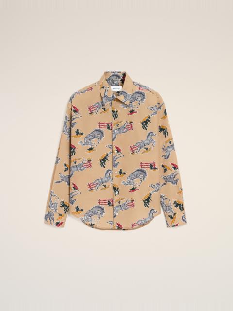 AMI Paris BROWN COTTON HORSE PRINTED BOXY SHIRT