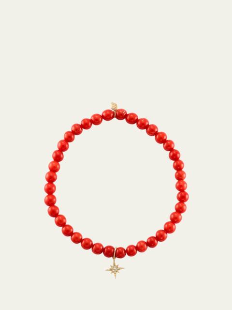SYDNEY EVAN 14K Gold & Diamond Pave Starburst Charm on Coral Beaded Bracelet