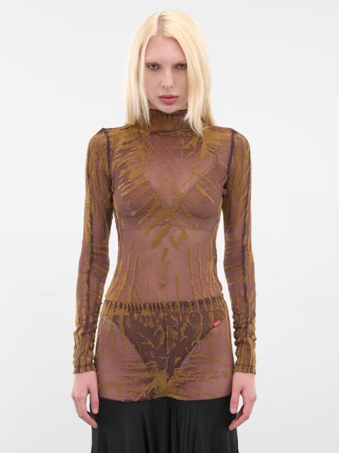 Diesel Brown T-Angery Abstract Mesh Bodysuit