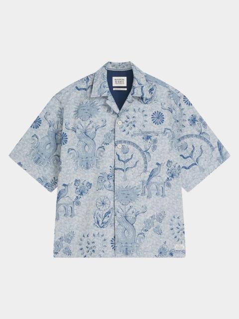 SCOTCH & SODA x Royal Delft Men's Loose Short-Sleeve Jacquard Shirt