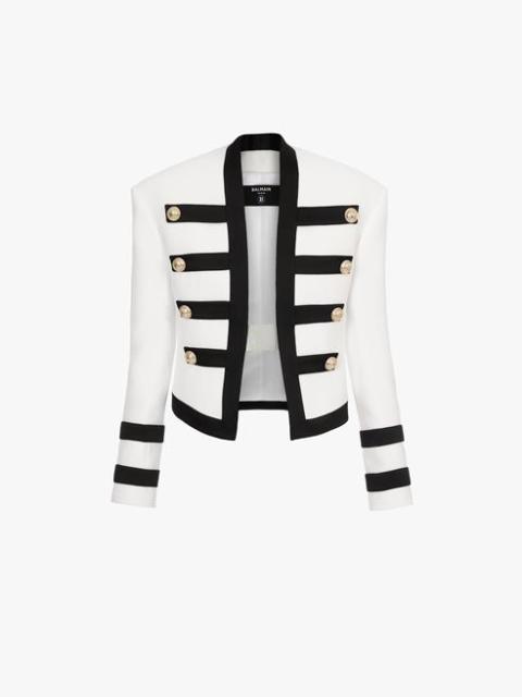 Balmain White and black viscose military jacket with gold-tone buttons