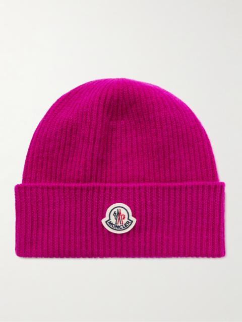 Moncler Appliquéd Ribbed Virgin Wool and Cashmere-Blend Beanie