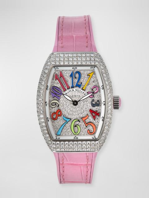 FRANCK MULLER Vanguard 32mm Color Dreams All-Diamond Watch w/ Alligator Strap, Pink
