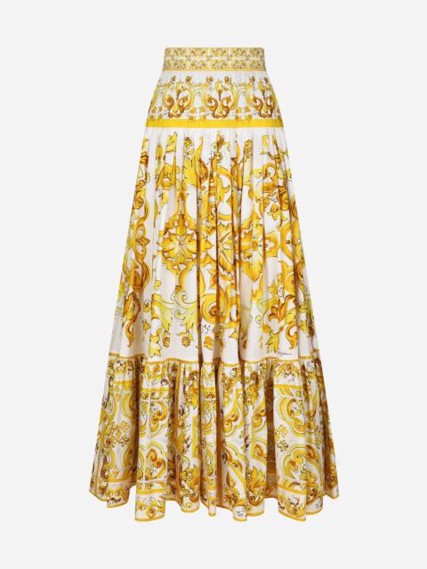 Dolce & Gabbana Long majolica-print poplin skirt with ruffles