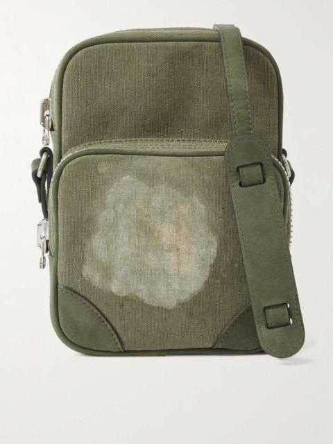 Suede-Trimmed Distressed Canvas Messenger Bag