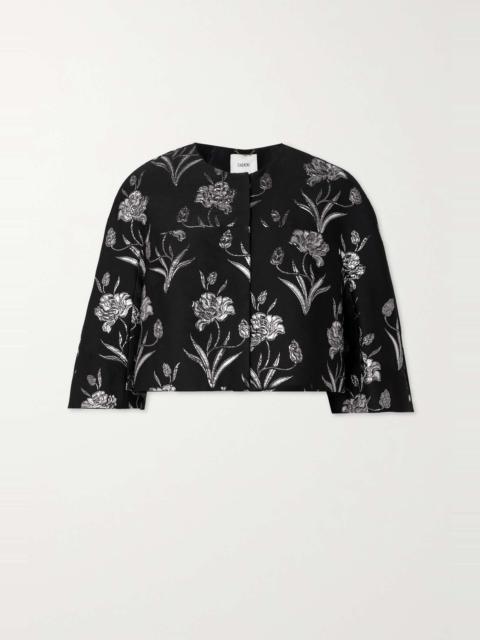 Cropped metallic floral-jacquard jacket
