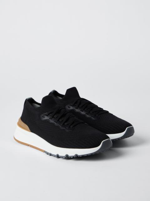 Cotton knit and semi-polished calfskin runners