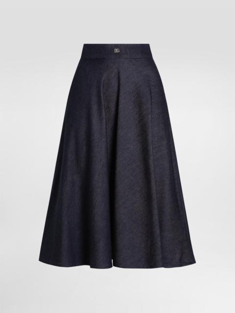 Dolce & Gabbana Denim calf-length circle skirt with DG logo pin