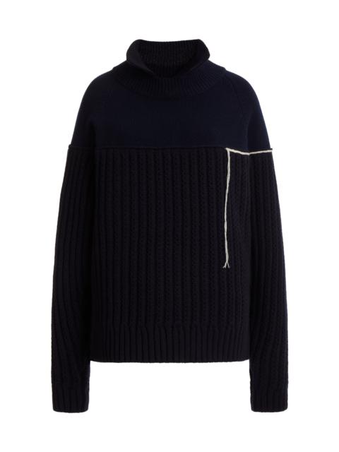 Collared Knit Wool Sweater navy