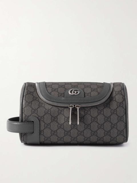 GUCCI Leather-Trimmed Monogrammed Coated-Canvas Wash Bag