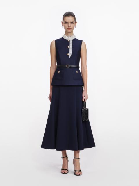self-portrait Navy Taffeta Contrast Frill Midi Dress