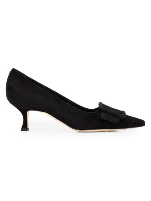 Manolo Blahnik Women's Maysale 50MM Buckle-Detail Suede Pumps - Black
