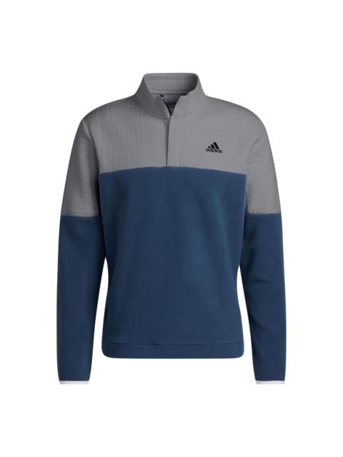 Men's adidas Colorblock Half Zipper Stand Collar Logo Embroidered Pullover Long Sleeves Blue HF6528