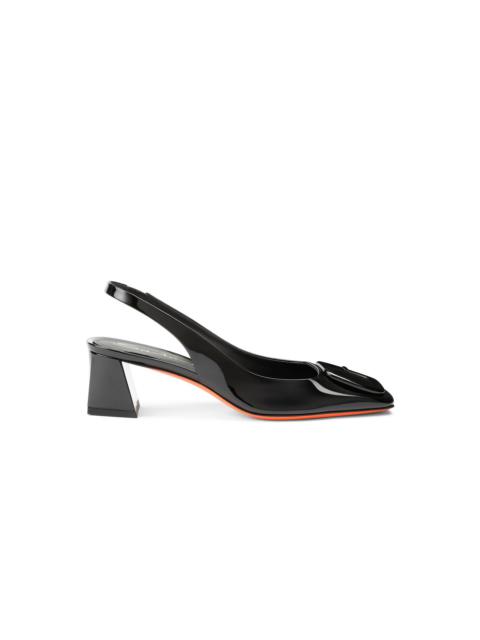 Santoni Women’s black patent leather mid-heel slingback