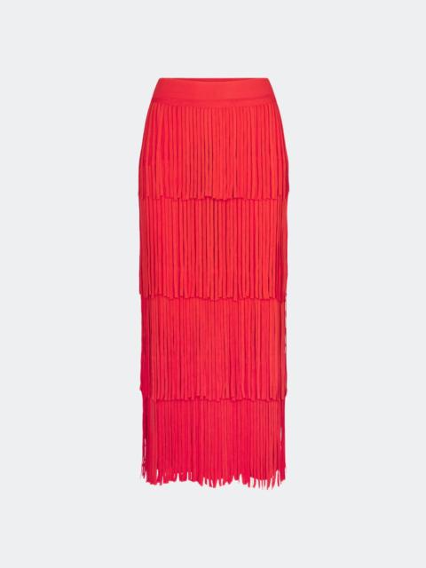 SIMONMILLER Za Za Knit Fringe Skirt in Coral Red