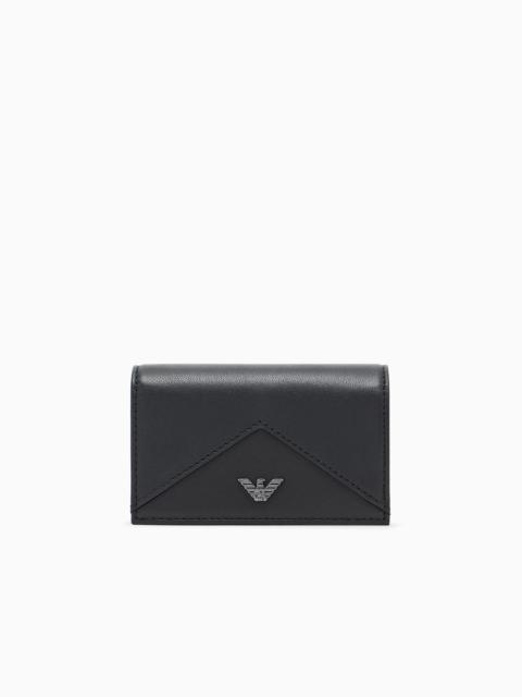 EMPORIO ARMANI NAPPA LEATHER CARD HOLDER WITH FLAP WITH GEOMETRIC DETAIL