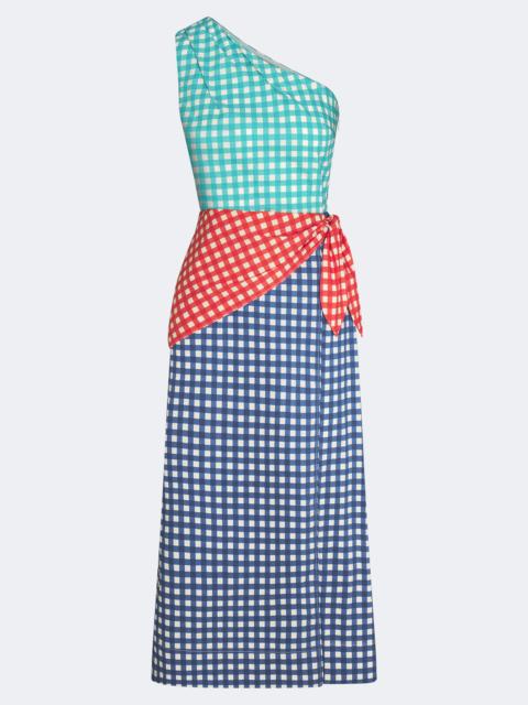 SIMONMILLER Belem Poplin Midi Dress In Teal Gingham Multi