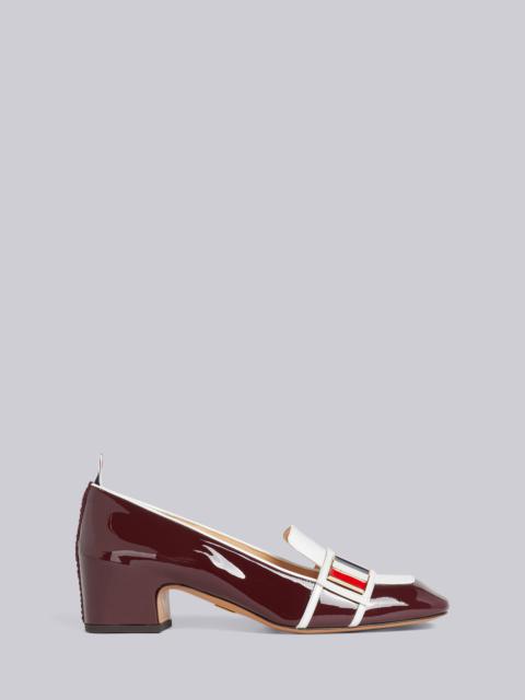 Thom Browne Burgundy Soft Patent Leather Stripe Enamel Strap 40mm Block Heel Loafer