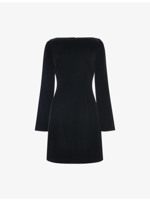 WHISTLES Square-Neck Flare-Sleeve Velvet Mini Dress
