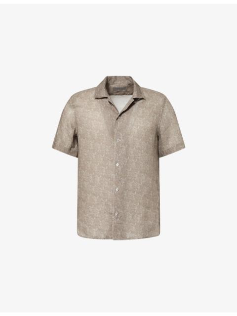 CORNELIANI Floral-Print Short-Sleeve Linen Shirt