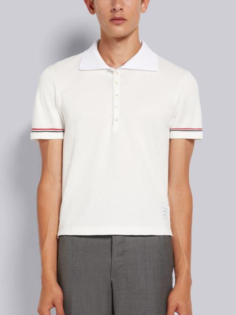 Thom Browne White Micro Thermal Rib Stripe Cuff Polo