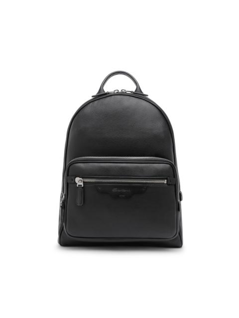 Santoni Black tumbled leather backpack
