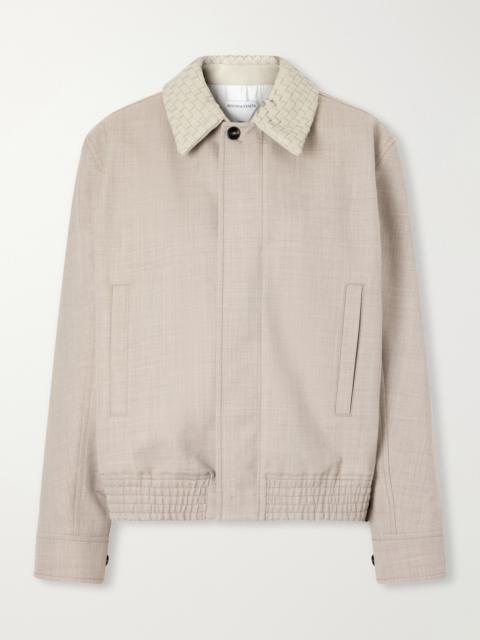 Bottega Veneta Intrecciato Leather-trimmed Cotton And Linen-blend Jacket