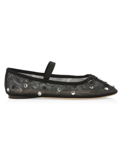 LOEFFLER RANDALL Women's Leonie Crystal Mesh Ballet Flats - Blackcrystal