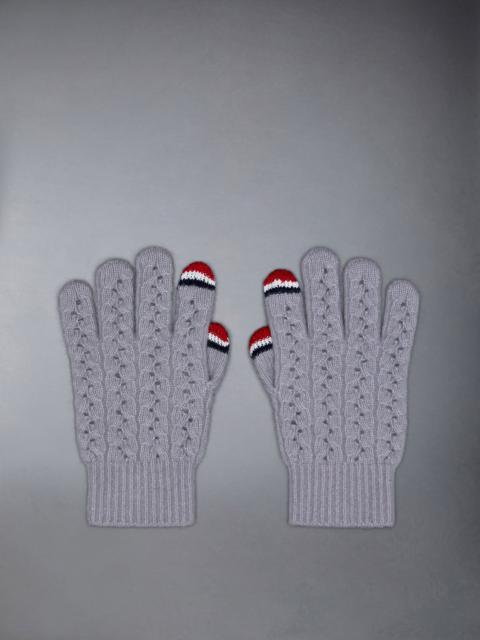 Thom Browne Wool Silk Cashmere Pointelle Cable Stripe Touchscreen Gloves