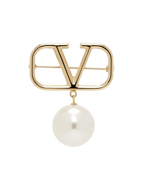 Valentino Gold VLogo Signature Pearl Brooch