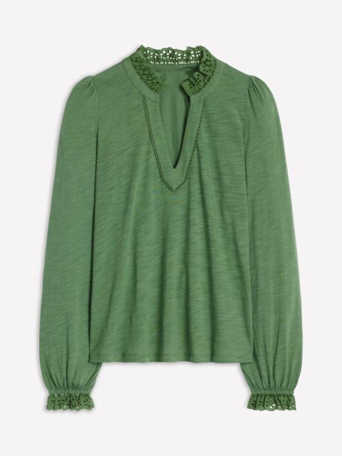 BODEN Aria Broderie Notch Neck Top-Newt Green