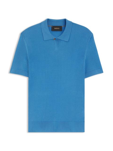 BOSS SILK KNIT POLO WITH RIBBED TEXTURE