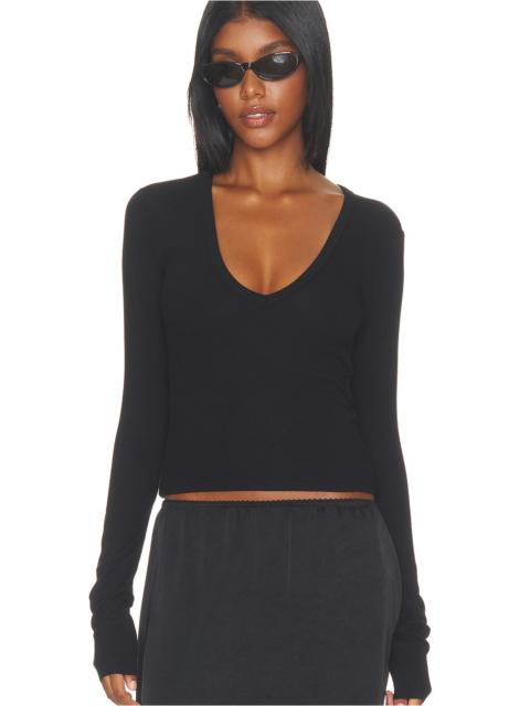 ÉTERNE Butter Rib Long Sleeve V-neck Top